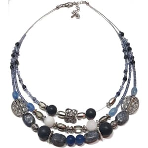 3 raders halssmykke med diverse beads