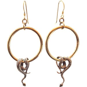 Øredobber i bronse med slangemotiv