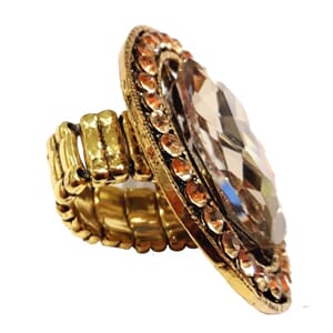 Flex-ring med fasettert glass-sten og strass