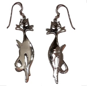 Øredobber i sølv med kattemotiv